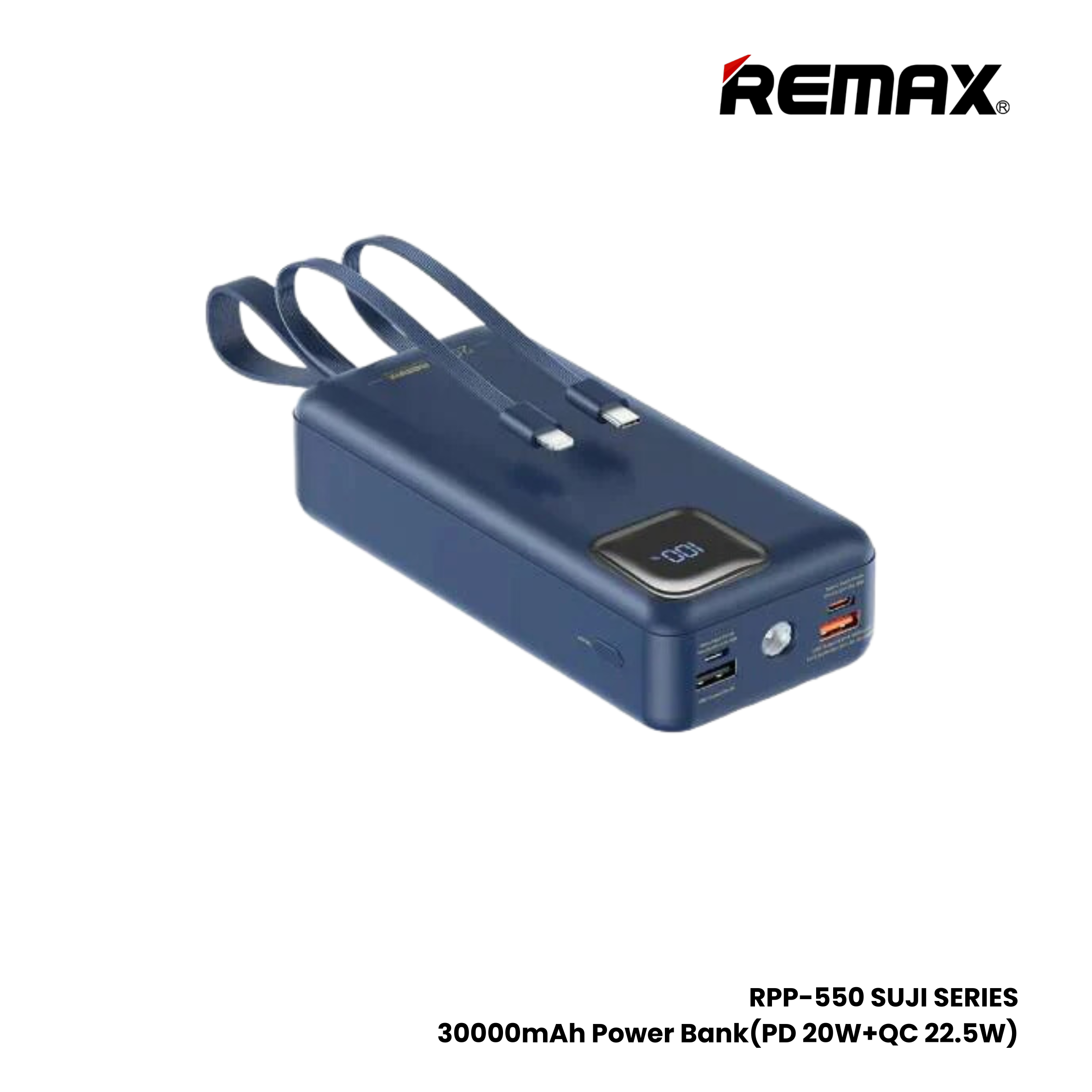 Remax RPP-550 Suji Series 30000mAh PD+QC Fast Charging Power Bank (PD 20W + QC 22.5W) - Blue